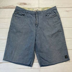 Planet Earth Mens Blue Medium Wash Pockets Flat Front Jean Shorts Size 34